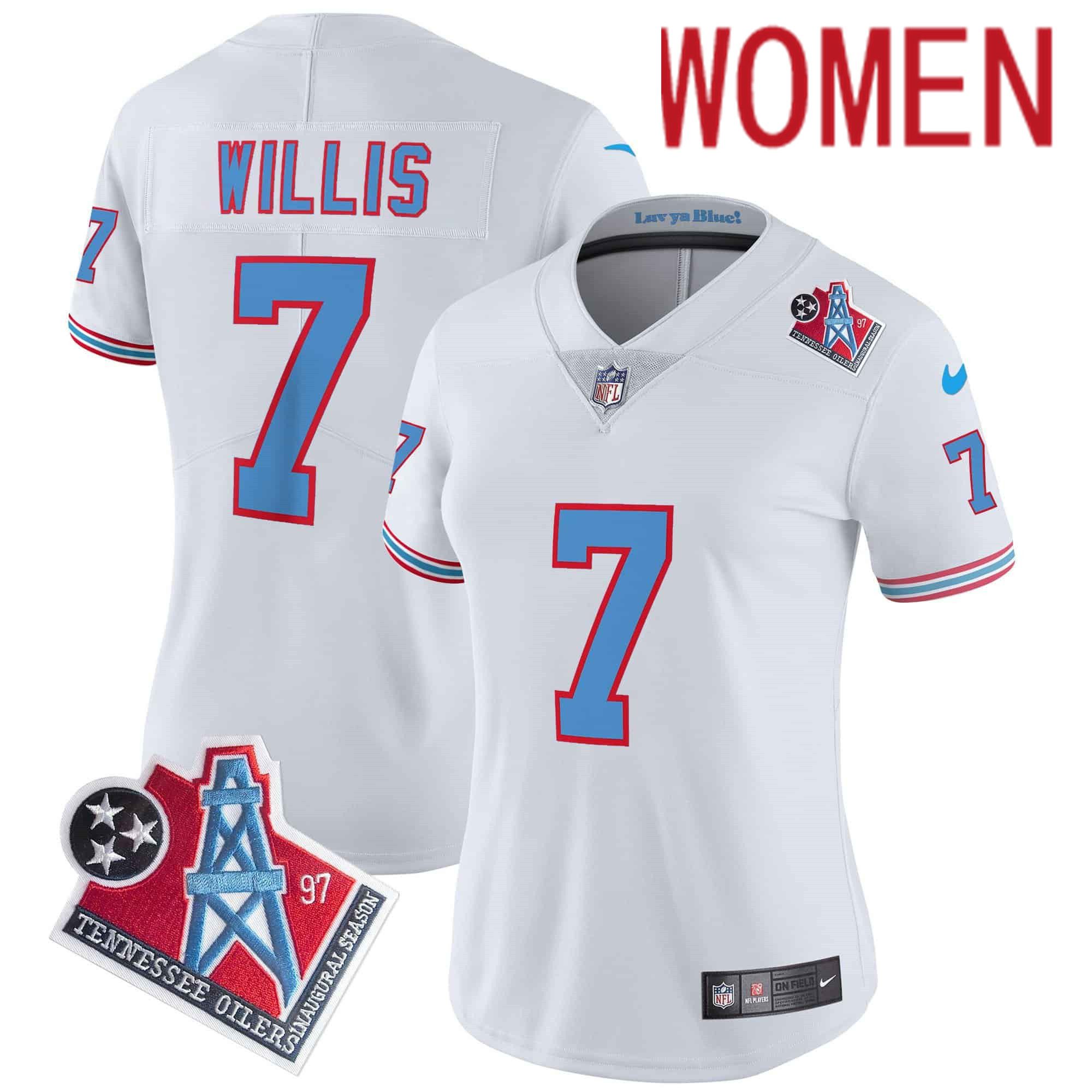 Women Tennessee Titans 7 Willis White 1997 Throwback 2024 Nike Limited Vapor NFL Jersey